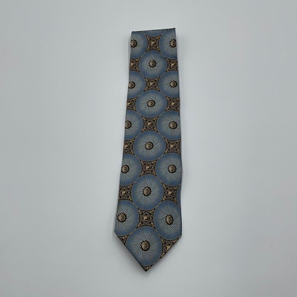 Blue and tan 100% silk necktie
